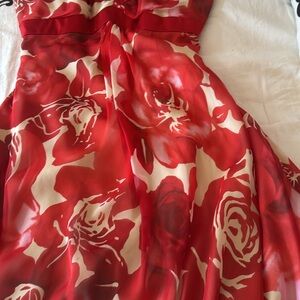 Badgley Mischka Red and Cream Dress